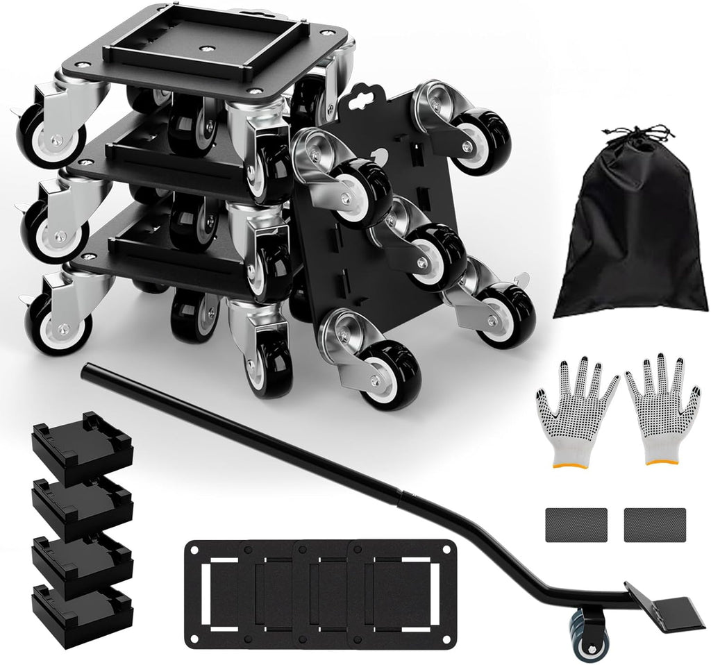 Furniture Dolly 5 Wheels Heavy Duty with Removable Side Guards,3307 Lbs Capacity,360° Rotating Wheels & Tail Brake,Furniture Movers Lifter Tool for Sofas,Beds, Appliances,–Stable,Safe,and Easy to Use