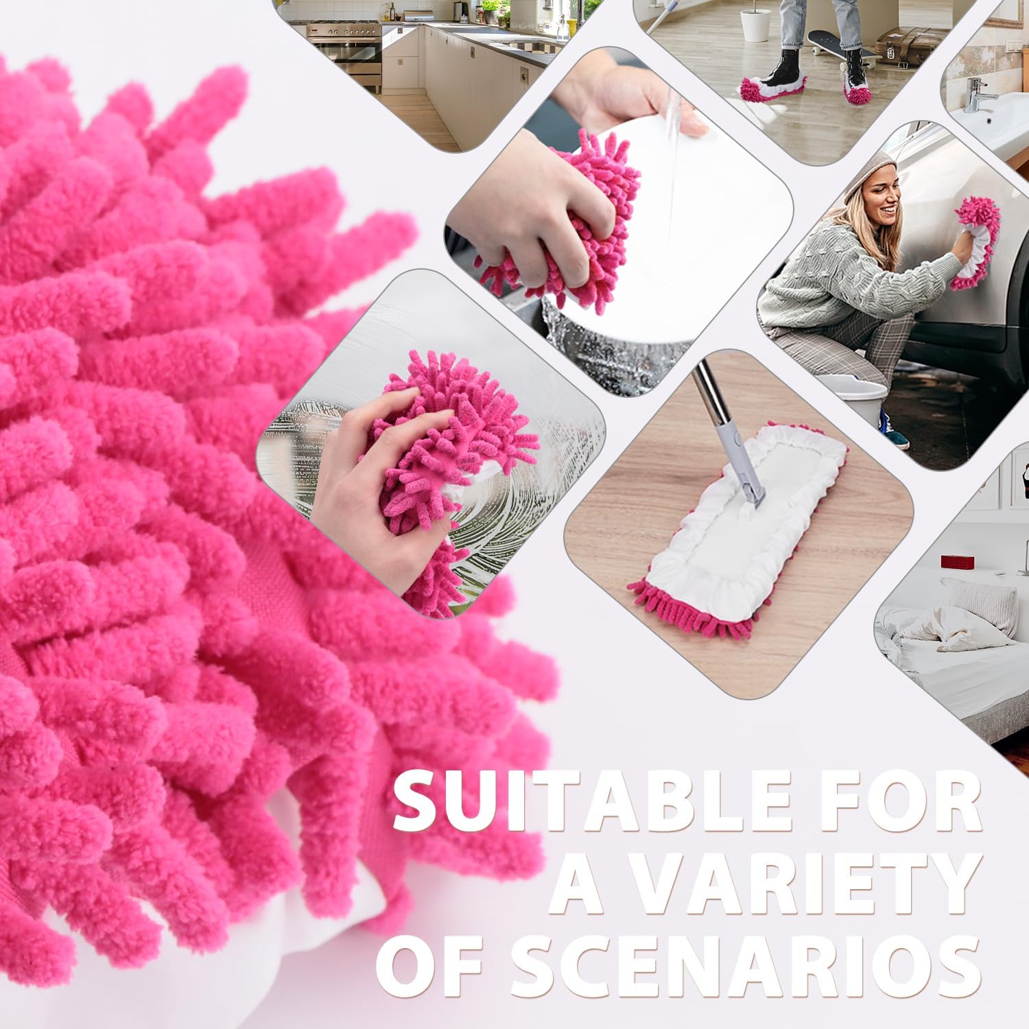 8 Pcs Mop Slippers Socks Floor Cleaning,Microfiber Shoe Covers dust Washable Reusable for Woman Man House Kitchen (Rose)