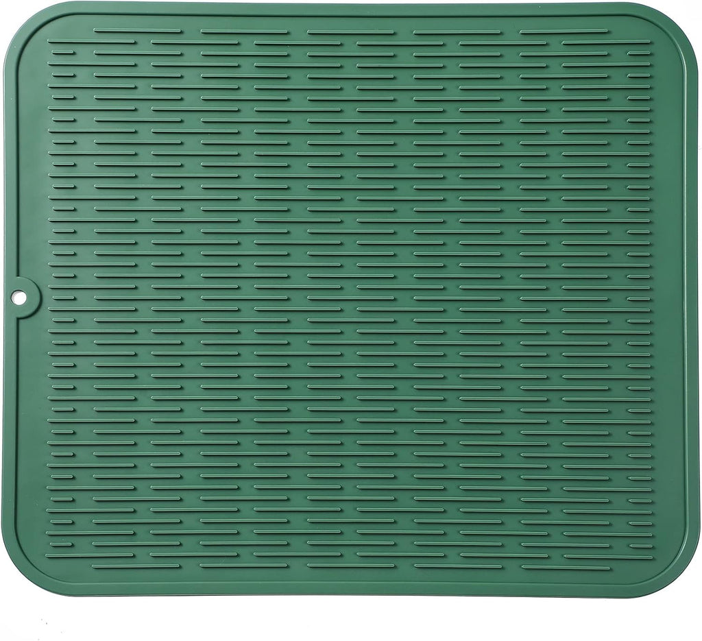 Silicone Dish Drying Mat for Multiple Usage,Easy clean,Eco-friendly,Heat-resistant Silicone Mat for Kitchen Counter or Sink,Refrigerator or Drawer Liner Green 2XL 24 inches x 18 inches