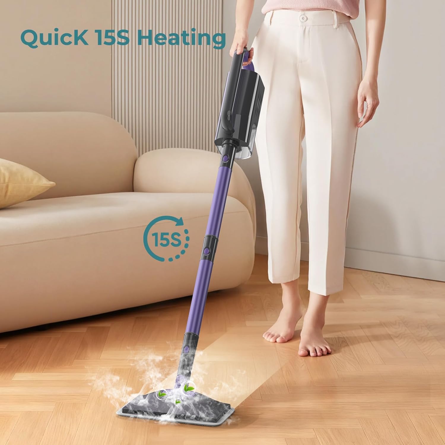 Steam Mop, Steam Cleaner with Large-Capacity Water Tank, 2 Washable Pads, 23FT Power Cable floor steamer, Detachable Steam Mops for Floor Cleaning (Dark Purple)