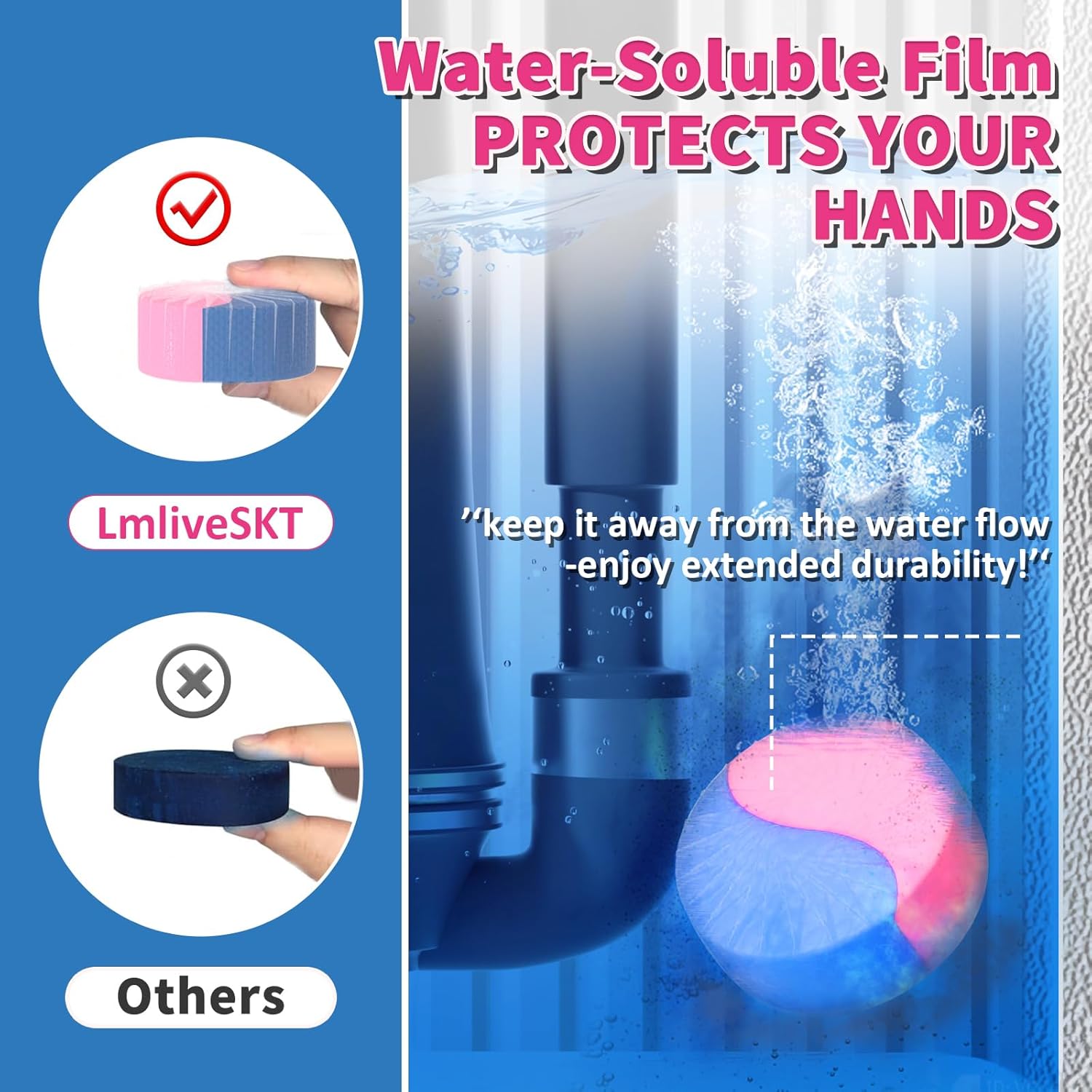 Automatic Toilet Bowl Cleaner Tablets, 30-Pack Long-Lasting Toilet Tank Cleaner for Bathroom, Blue Water Freshener, Prevents Stains & Odor, Safe for All Toilets (30, Blue and Pink)