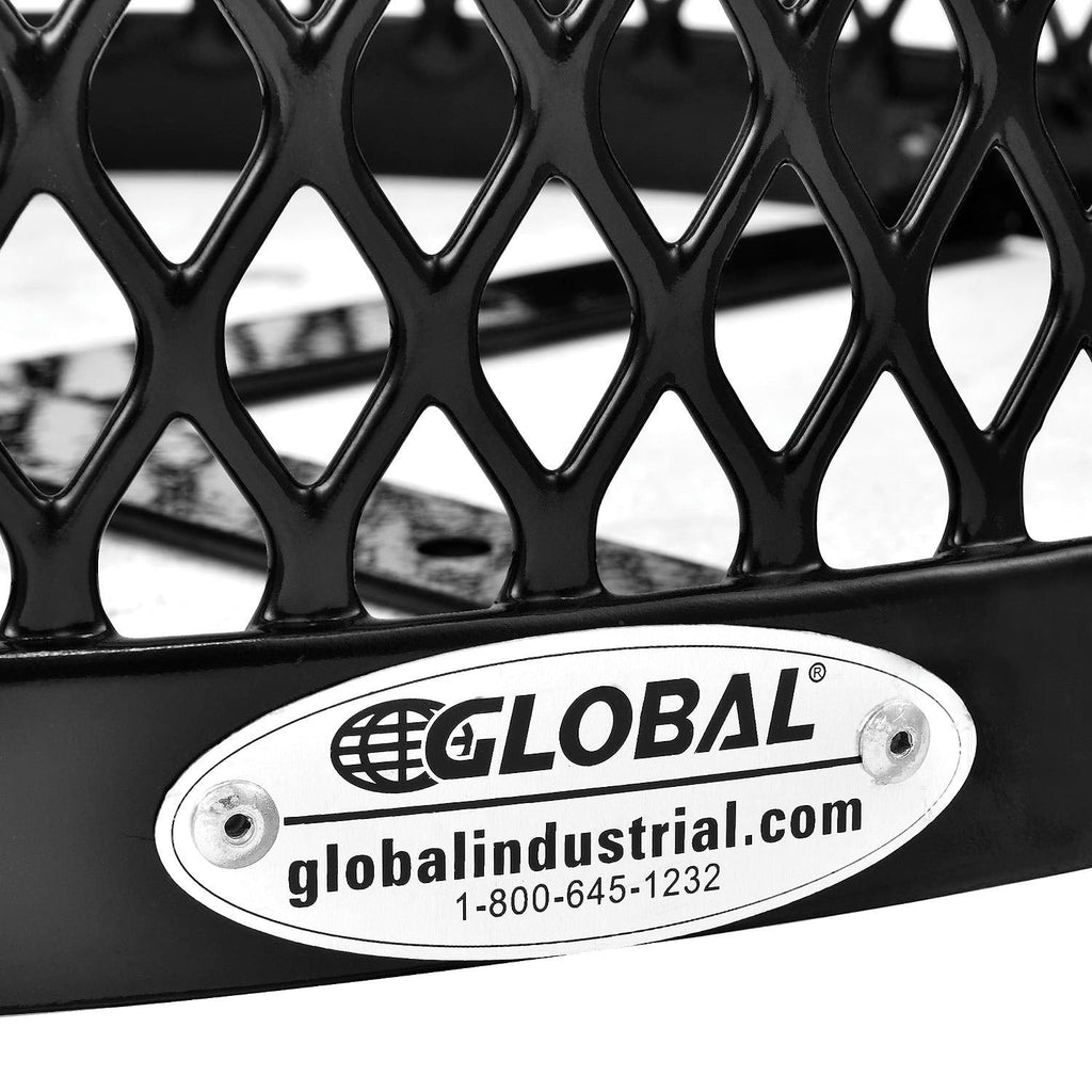 Global Industrial Outdoor Diamond Steel Trash Can with Flat Lid and Plastic Liner, 36 Gallon Capacity, Black, Thermoplastic Coating, 23-1/2" Diameter, 30" H