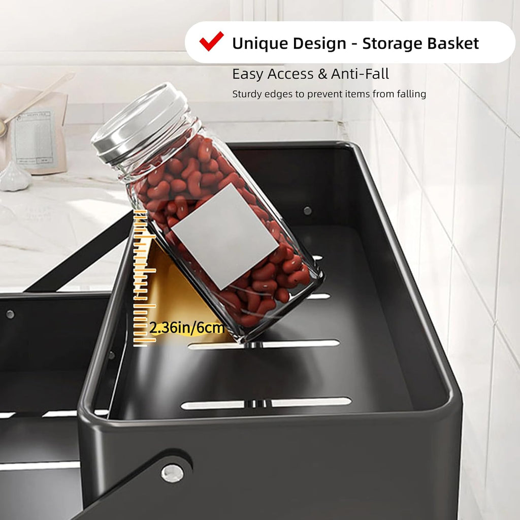 Bokelai Spice Rack 3 Tier Foldable Seasoning Organizer Jars Storage Holder Step Shelf for Cabinet Kitchen Countertop Pantry Coffee Bar Black