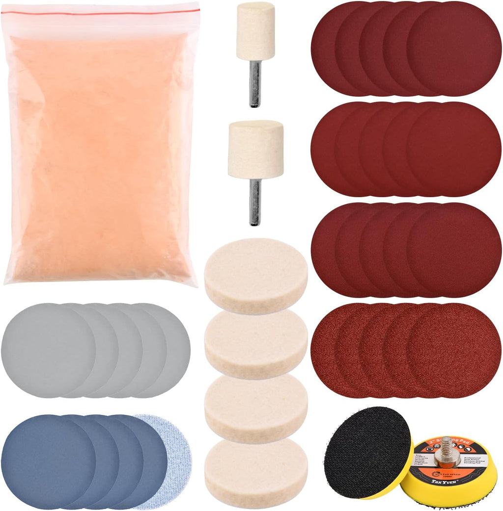 EMVANV Glass Polishing Kit, 39Pcs/Set Glass Scratch Remover, Deep Scratch Window Repair Tool, Window Windscreen Scratch Repair Kit with Cerium Oxide Polishing Powder Polishing Pad and Wheel