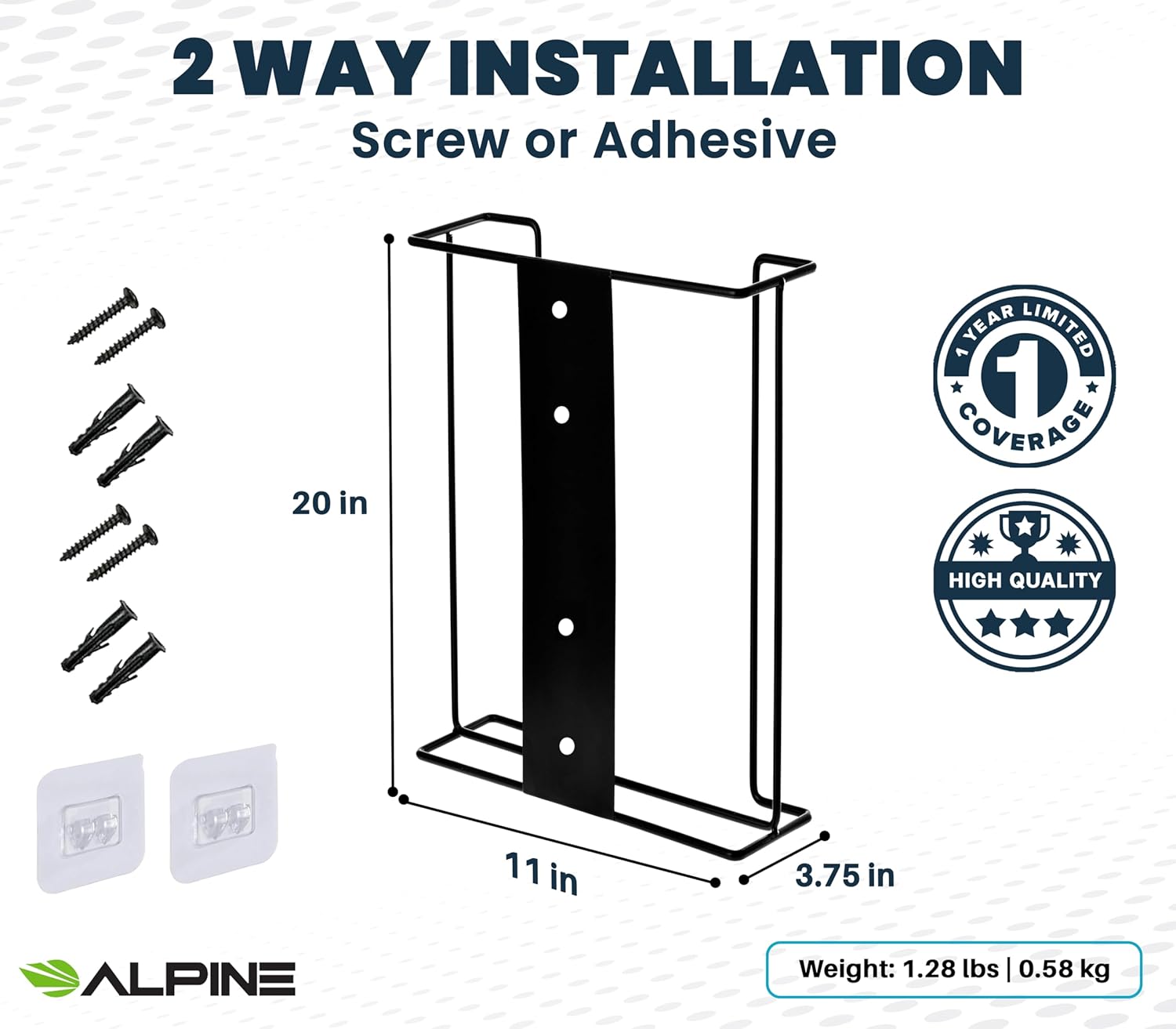 Alpine Glove Holder for Wall Mount Latex Gloves - Wire Box Dispenser for Disposable Gloves, Tissues, Masks, Wipes & More - Fits 4 Boxes (Black)