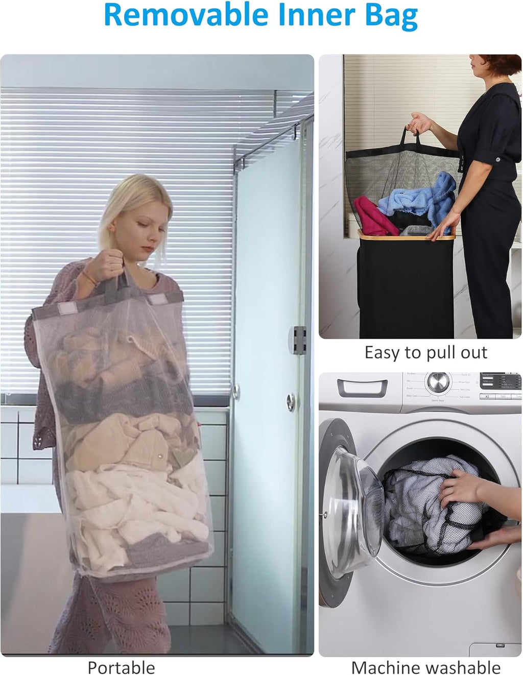 efluky Laundry Basket with Wheels, Tall Rolling Laundry Hamper with Lid and Removable Bag, Aesthetic Dirty Clothes Hamper on Wheels for Laundry Room, Bedroom, Dorm and Bathroom, 100L Grey