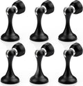 Probrico Black Magnetic Door Stoppers for Bottom of Door, Stainless Steel Magnet Door Catch Door Stops to Keep Door Open, Heavy Duty Door Holder, Wall and Floor Mounting, 6 Pack