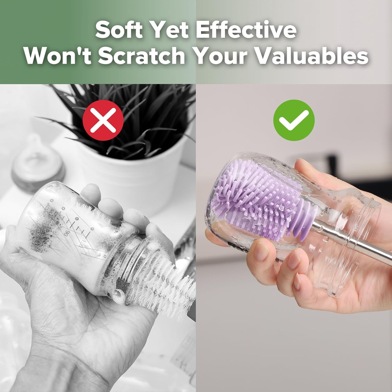 haakaa Cleaning Brush Silicone Bottle Brush Double-Ended Soft Silicone Bristles for Breast Pumps, Breast Milk Collectors, Baby Bottles, Teats, Breastmilk Storage Bags,- Lavender -1pk
