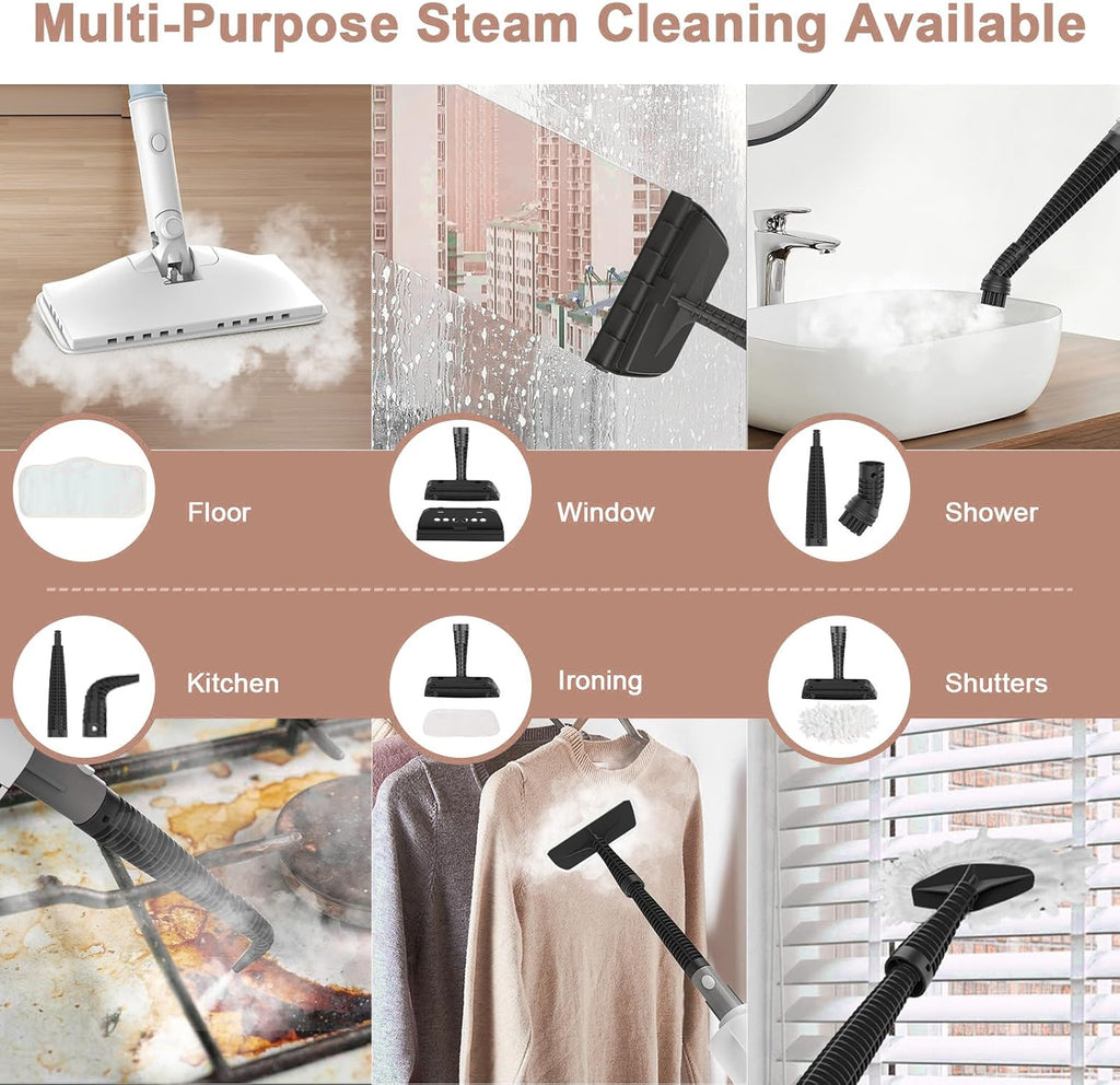 Steam Mop Cleaner, 7 in 1 Rotated Steam Cleaner for Home, Adjustable 2 Modes Steam Mop with 23FT Power Cable and 400ML Removable Tank, Hard Floor, Laminate Floor, Tiles Cleaning (Emerald Blue)