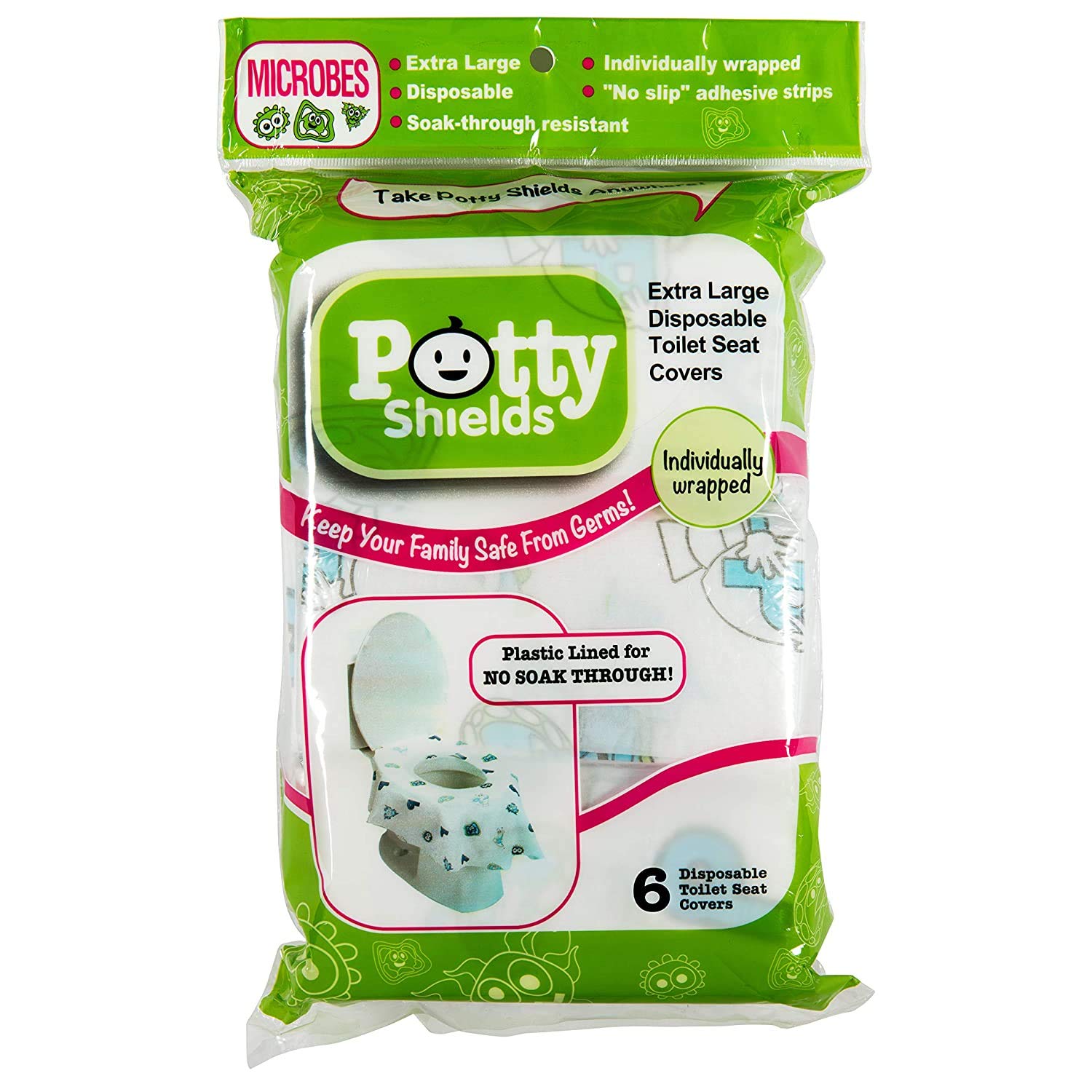 Disposable Toilet Seat Covers for Kids & Adults (6 Pack) - Germ Protect from Public Toilets - Waterproof, Individually-Wrapped, Plastic Lined for No Soak Thru, XL to Cover the WHOLE Toilet - Unisex