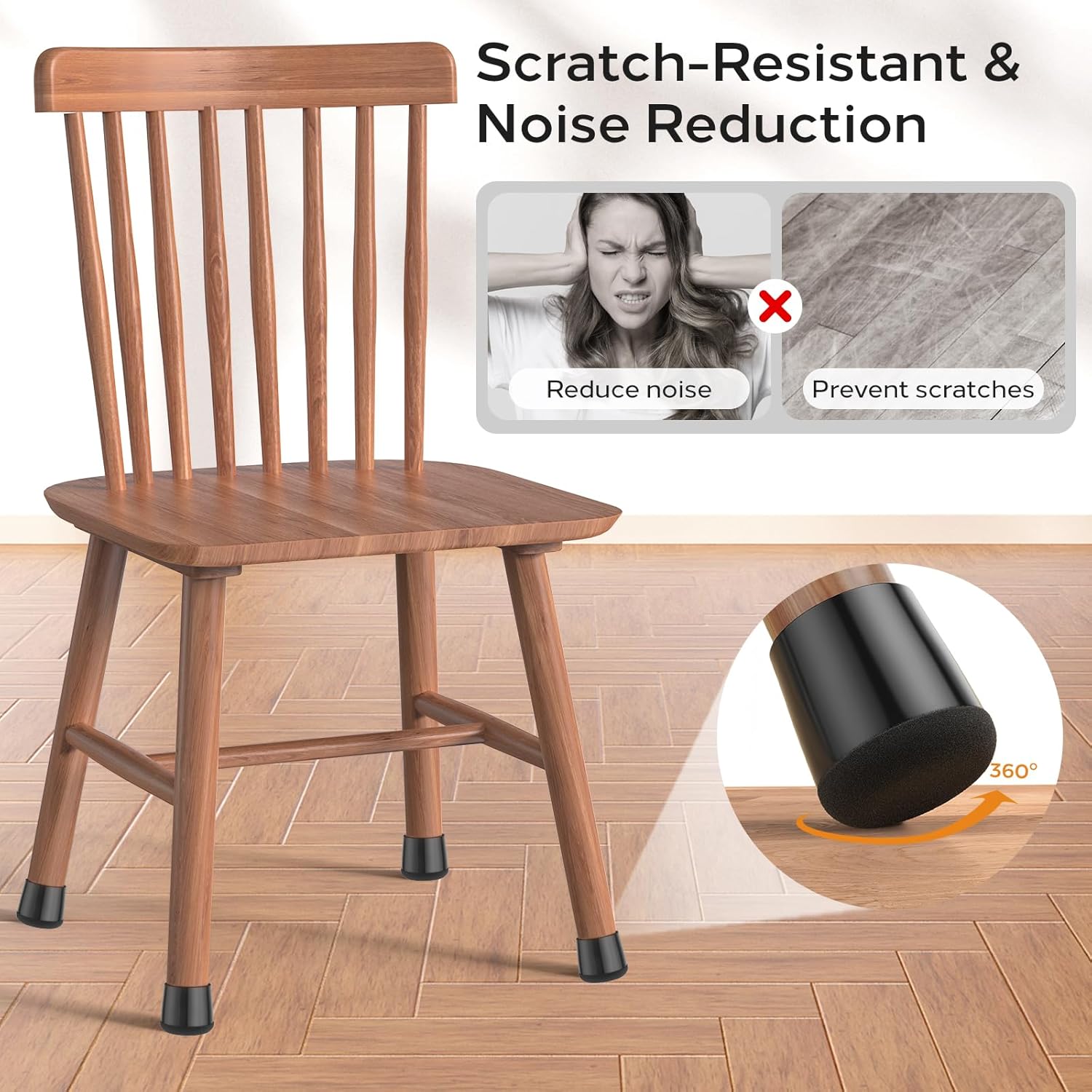 24 PCS Silicone & Felt Chair Leg Floor Protectors for Hardwood Floors - Furniture Pads, Chair Leg Covers/Cups - No Noise & Scratch-Proof - Round S (Fits 13/16"-1" / 20-25mm), Black