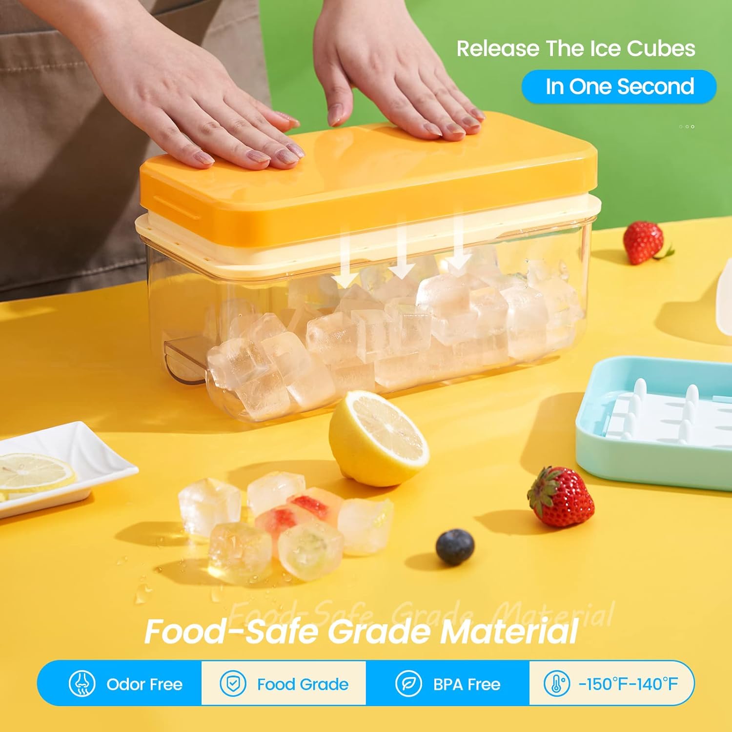 PHINOX Ice Cube Tray with Lid and Bin, 3 Pack Plastic Ice Cube Tray Molds, 96(4 * 8 * 3) pcs Ice Trays for freezer, Chilling Drinks, Whiskey & Cocktails, with Ice Container and Ice Scoop, BPA-Free