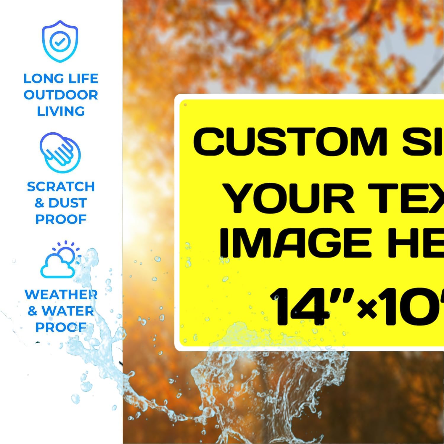 Repaly Personalized signs,Aluminum Weatherproof Metal Sign Multiple Sizes Custom Personalized Text And picture Here,hazard sign,garden sign,custom door sign,Customised business signs Yellow 14×10