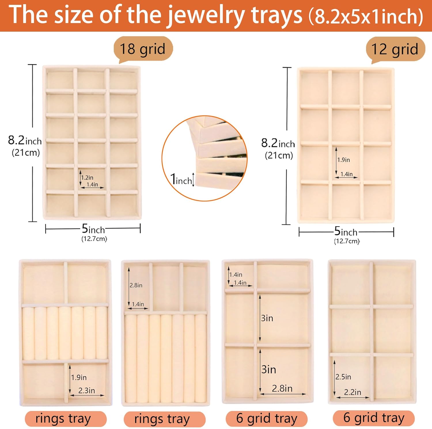 Jewelry Organizer Drawer 8 Set Jewelry Boxes Velvet Jewelry Drawer Organizer Stackable Jewelry Tray for Earring Necklace Display