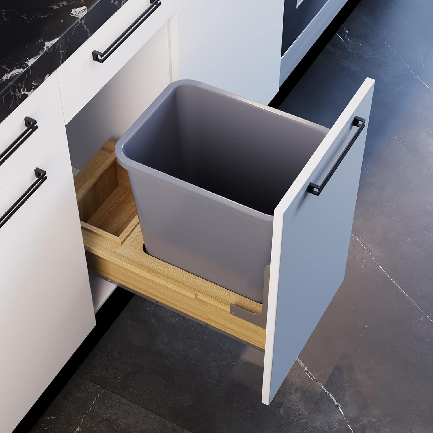 Dowell B15 Wood Base Wastebasket Pullout with 20Qt Plastic Bin (4006 0115)