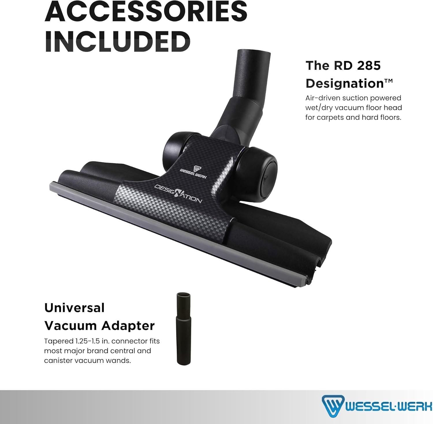 Wessel-Werk RD 285 Designation™ 3-in-1 Vacuum Floor Brush Attachment Set — Ultra-Thin Nozzle with Microfiber Wet/Dry Mop & Pet Hair Carpet Tool (Designation™ 3-in-1 Set)