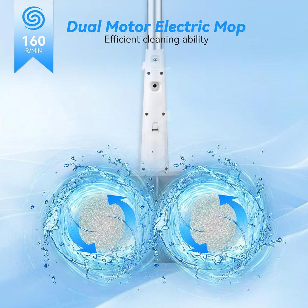 Cordless Electric Mop, Dual Motor Powerful Spin Mop 2600 mAh, Floor Polisher,1H Rechargeable Power Mops with LED Light/Water Sprayer, Electric Mops for Floor Cleaning for Hardwood, Tile, Rotate 180°
