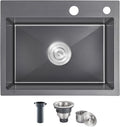 20x16 Inch Drop in Kitchen Sink, 304 Black Stainless Steel Sink, 9" Deep Single Bowl, R10 Tight Corner, 2 Pre-Drilled Holes, Topmount Installation,for Small Kitchen/RV/Bar Sink
