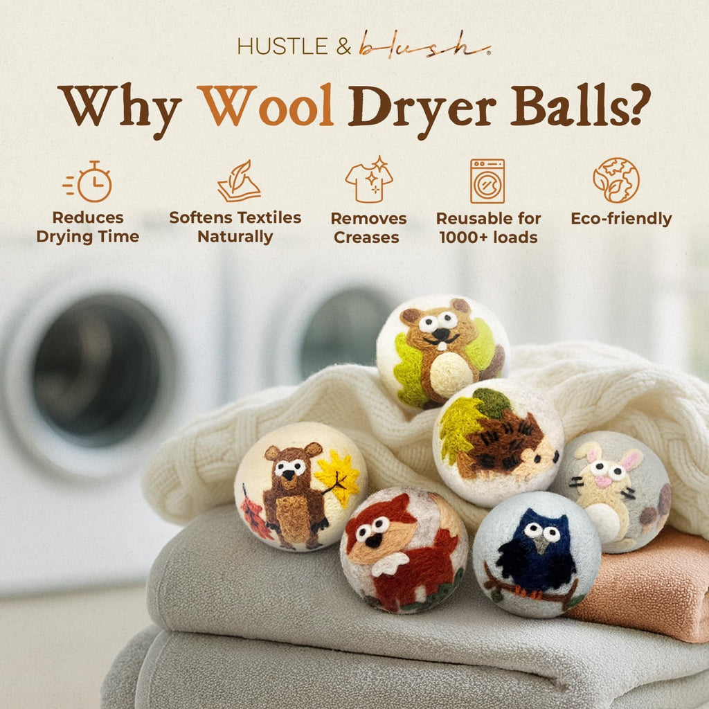 Fluff Ewes Wool Dryer Balls 6 Pack Premium New Zealand Wool Laundry Balls for Dryer, No Static Dryer Balls Laundry Reusable, XL Hedgehog Dryer Balls, Baby Dryer Balls for Dryers - Hedgehog and Homies