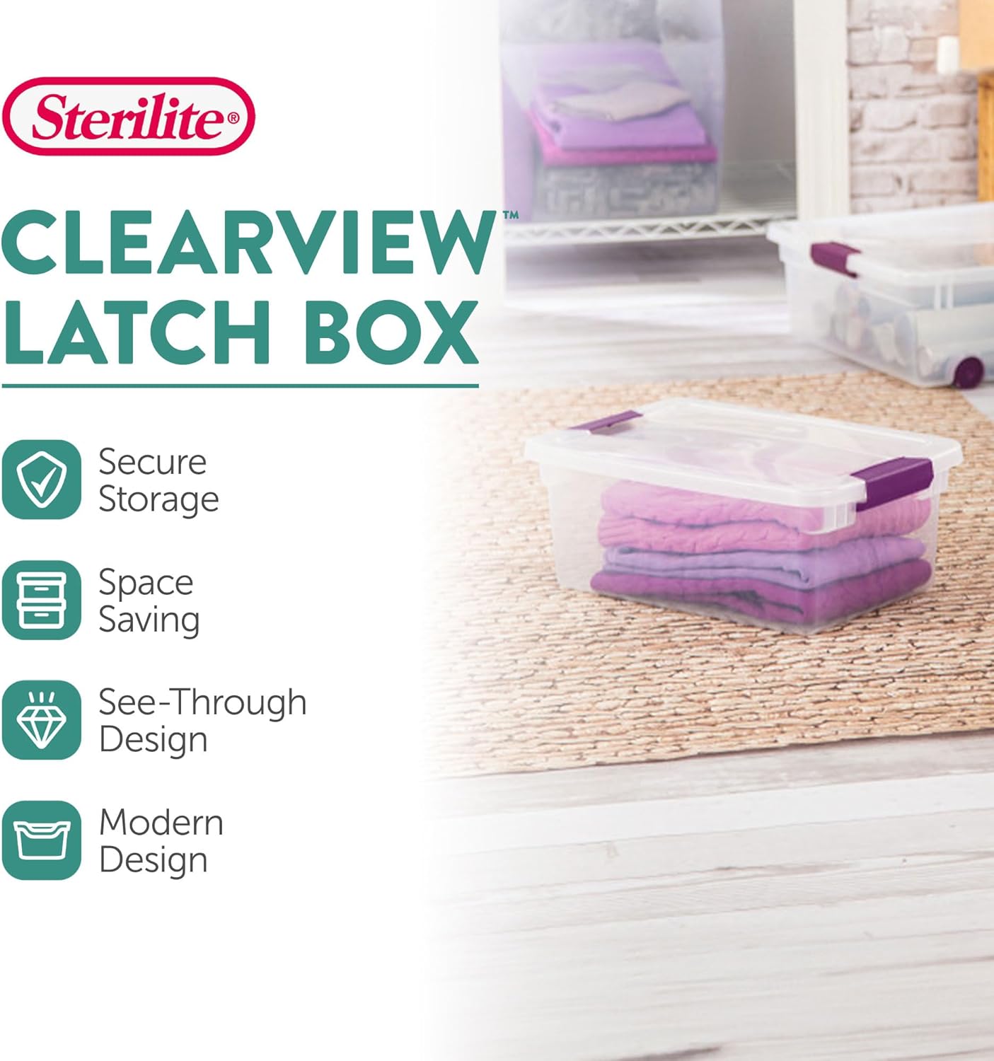 Sterilite 48-Pack 15 Quart ClearView Latch Box, Stackable Organizer Bins with Latching Lids - Clear Plastic Organization Containers for Closet, Bedroom, Shelving Units and Everyday Home Storage