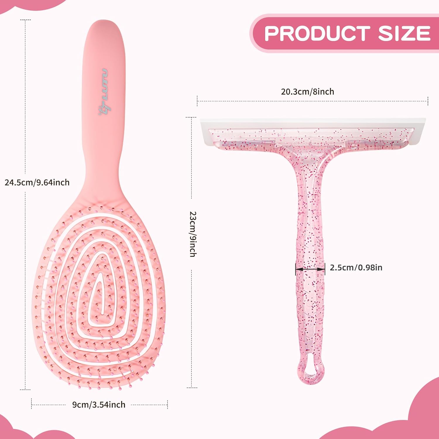Shower Squeegee for Glass Doors, Bathroom Squeegee for Shower, Window Squeegee - Pink Comb and Squeegee Set for Hair Care and Glass Cleaning, by LTLUTU
