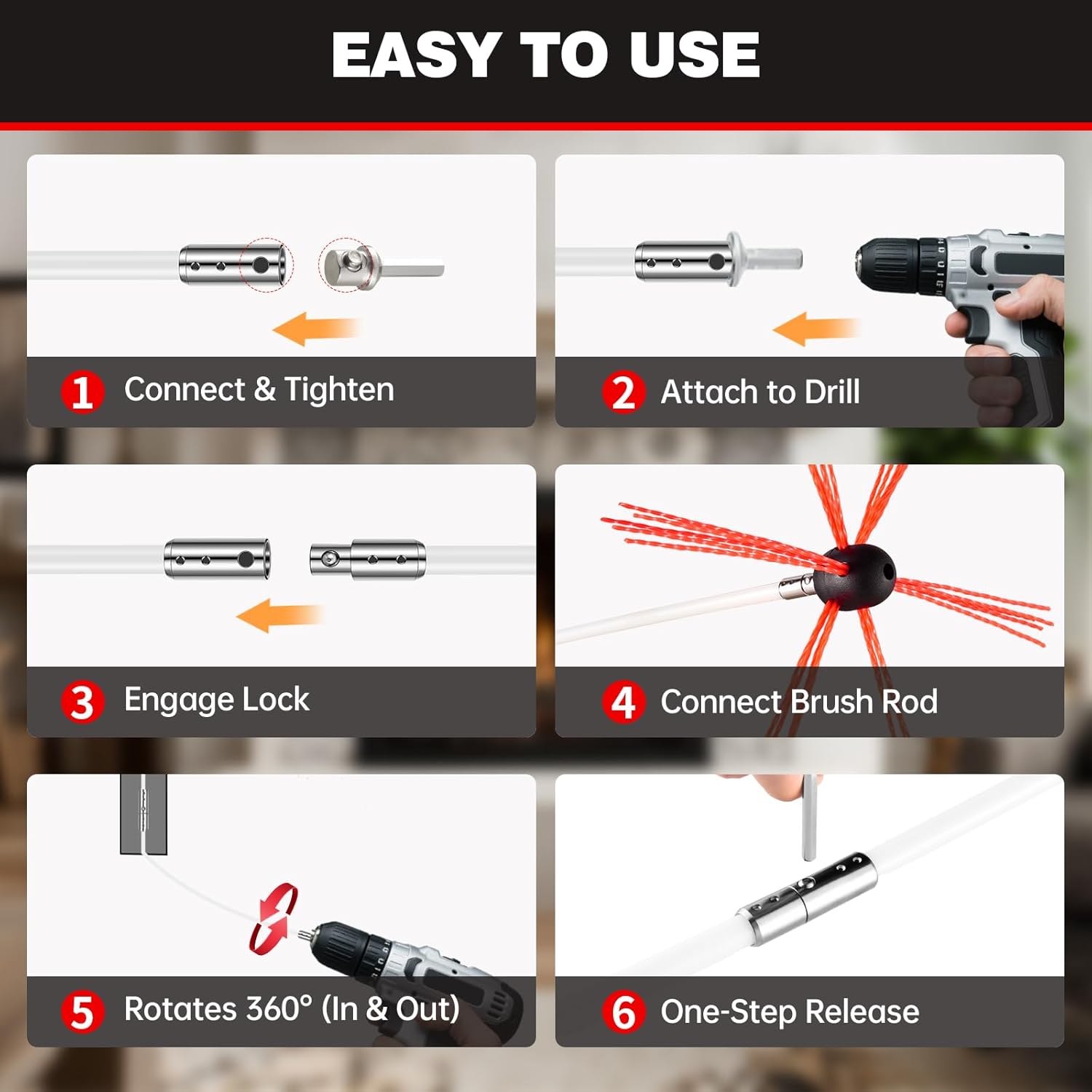 Chimney Sweep Kit - 46 Feet, Chrome Button Locking System, 14 Flexible Rods