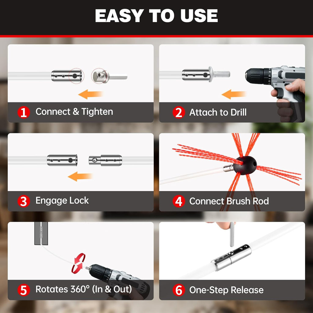 30 Feet Chimney Sweep Kit, Chrome Button Locking System, Chimney Cleaning Kit, Chimney Brush, Chimney Cleaning Tool, Chimney Cleaning System with 9 Flexible Chimney Rods