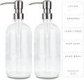 Emerson Essentials Glass Soap Bottle Dispensers, 2 Pack, Stainless-Steel Pumps Rust-Free, Hand Set for Bathroom Kitchen Sink, Liquid Lotion Shampoo Jars with 4 Waterproof Labels, 16 Oz Chrome
