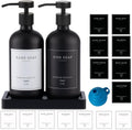Black Soap Dispenser - Kitchen Hand Dish Soap Dispenser, Glass Bathroom Soap Lotion Dispenser with Tray, Dishwashing Liquid Dispenser, 14 Stickers, Black Bottle/Black Pump-pd