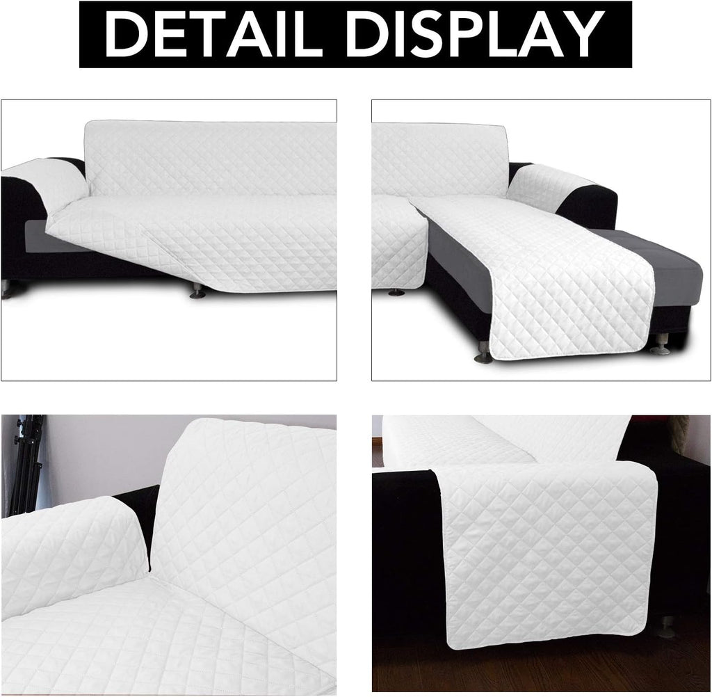 Easy-Going L Shape Sofa Slipcover - Sectional Couch Cover with Chaise - Reversible Sofa Cover for Pets & Kids (Large, White/White)