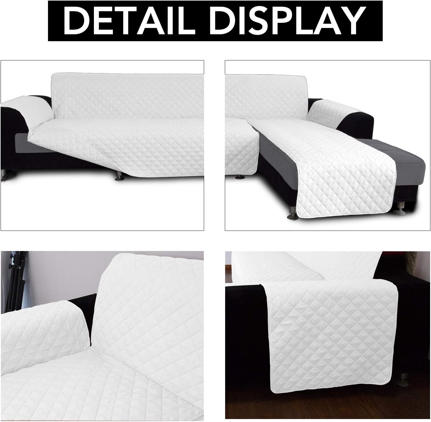 Easy-Going L Shape Sofa Slipcover - Sectional Couch Cover with Chaise - Reversible Sofa Cover for Pets & Kids (Large, White/White)