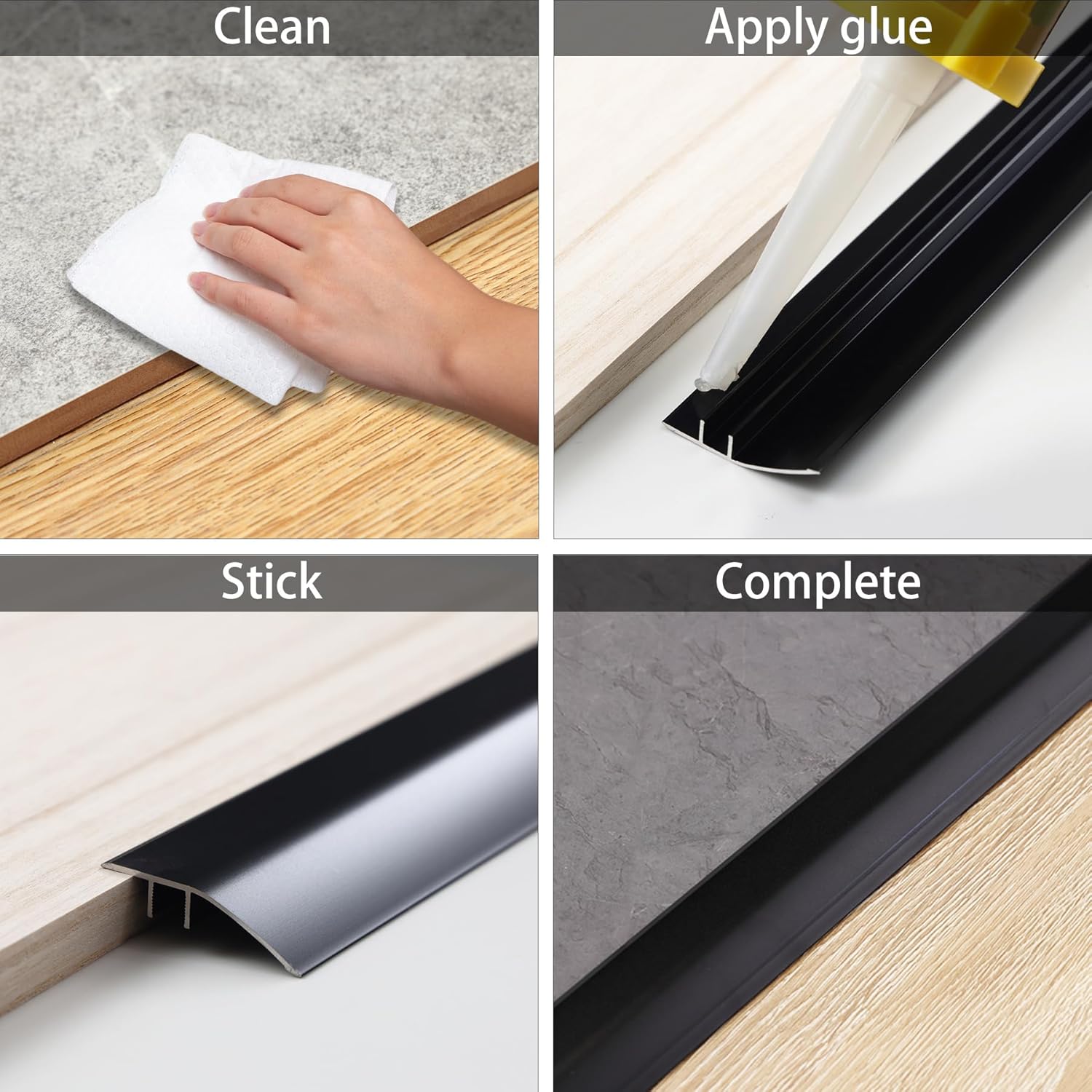 Gaahing Aluminum Floor Transition Threshold Strip, Bridge The Height Gap Between 0.2 to 0.5 inches for Doorway Ramp Tiles Laminate Planks (2Pcs x 35.4in x 1.7in, Matte Black)