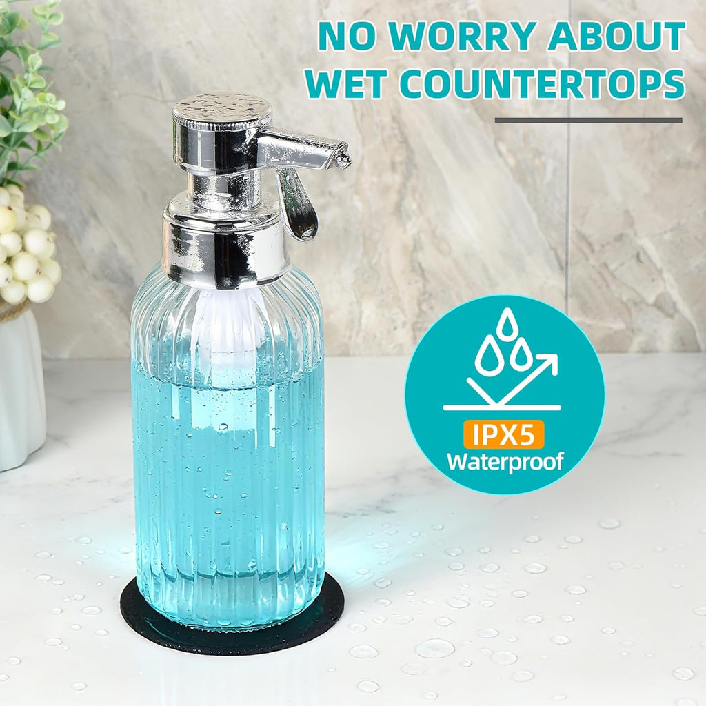 Automatic Foaming Soap Dispenser, 17oz Clear Glass Hand Soap Dispenser with ABS Touch Sensor Pump Battery Operated, Dish/Hand Soap Refillable for Bathroom Kitchen (Silver)