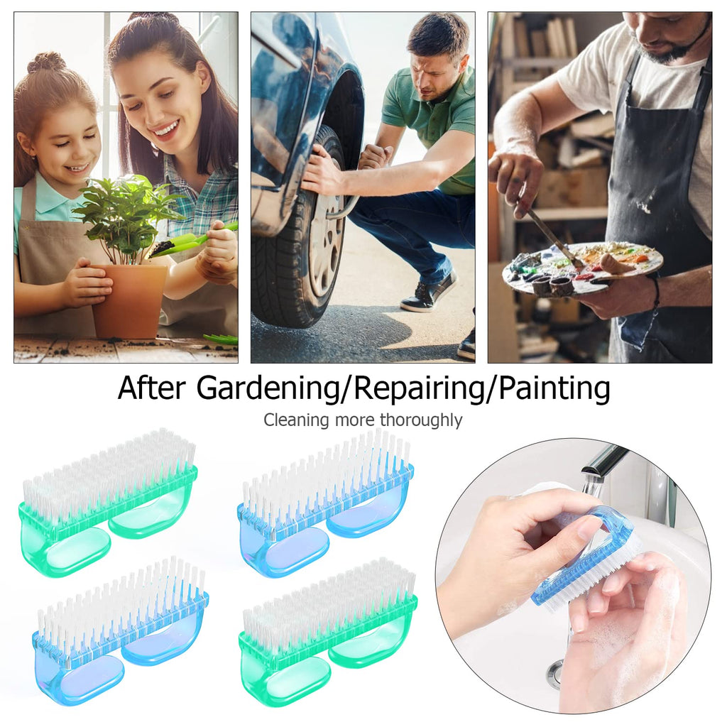 Handle Grip Nail Brush, Hand Fingernail Brush Cleaner Scrubbing Kit Pedicure for Toes and Nails Men Women (4 Pack)