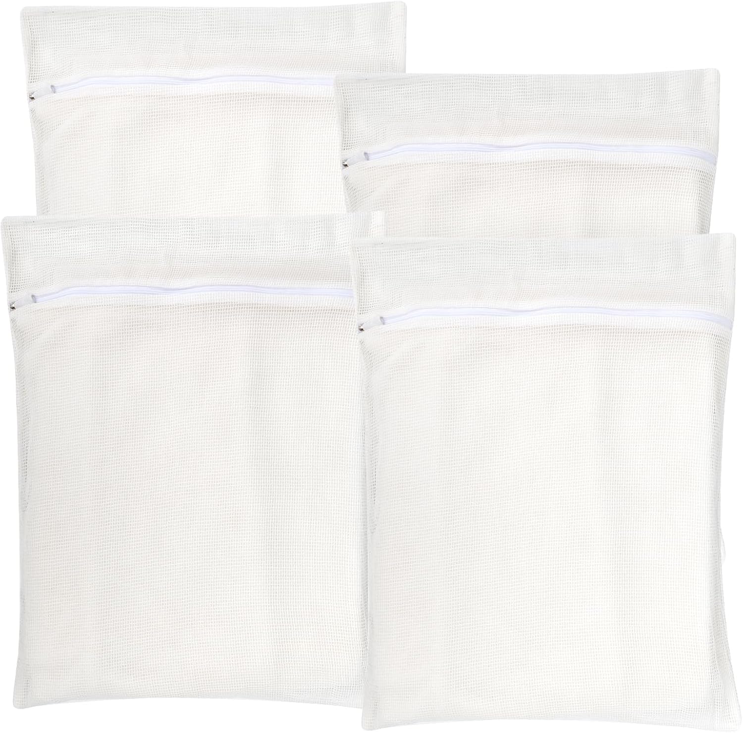 4-Piece White Large Durable Organic Cotton Mesh Laundry Bags with Sturdy Zippers and Breathable Mesh are Delicate Laundry Bags for Underwear, Clothes, Pants and Socks