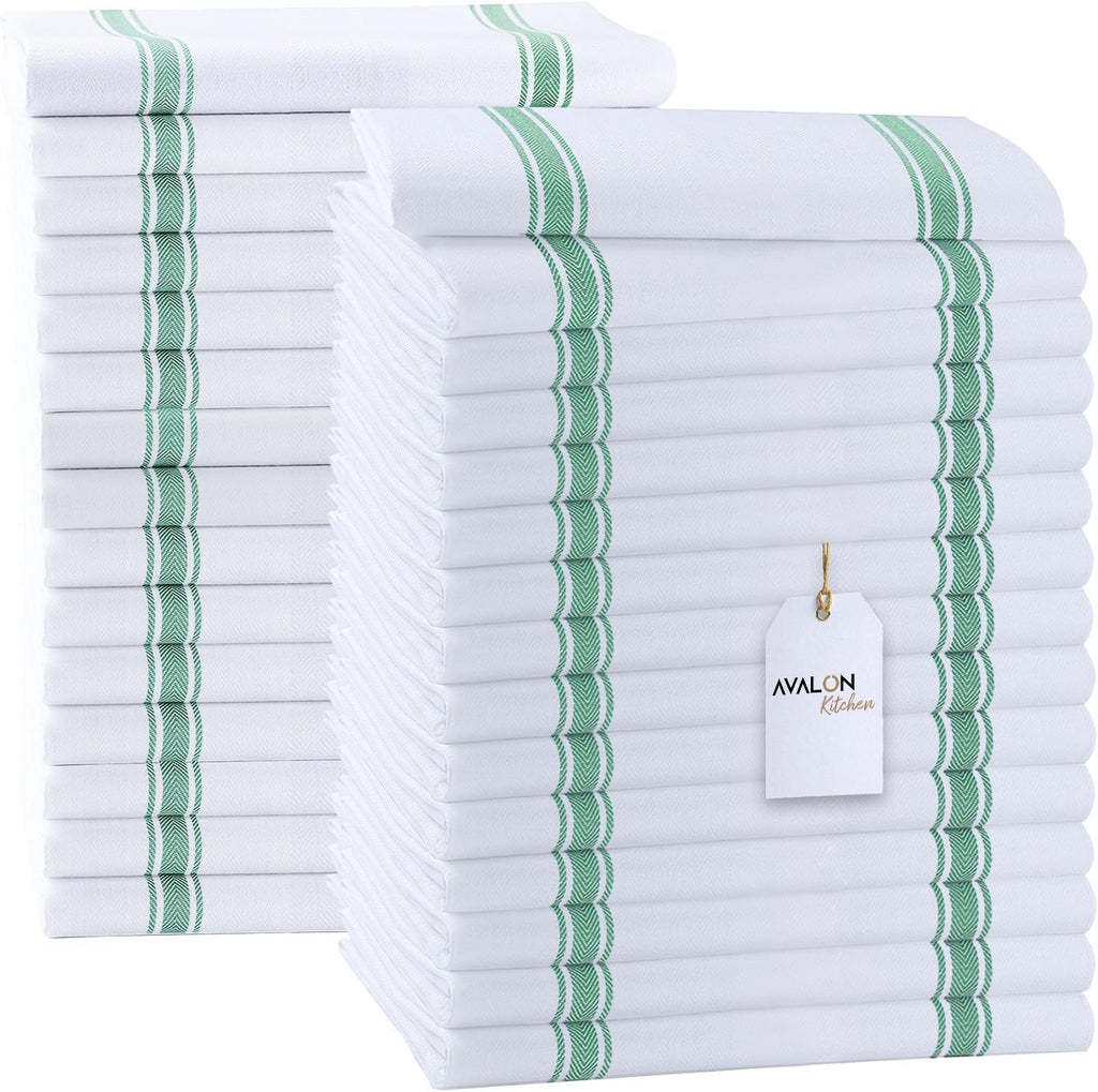 Dish Towels Set (Value Pack of 30) Size 15x25 Inch, 100% Cotton Soft & Absorbent Linen Kitchen Towels, Tea Towels, Reusable Cleaning Cloths for Household Cleaning (Green)