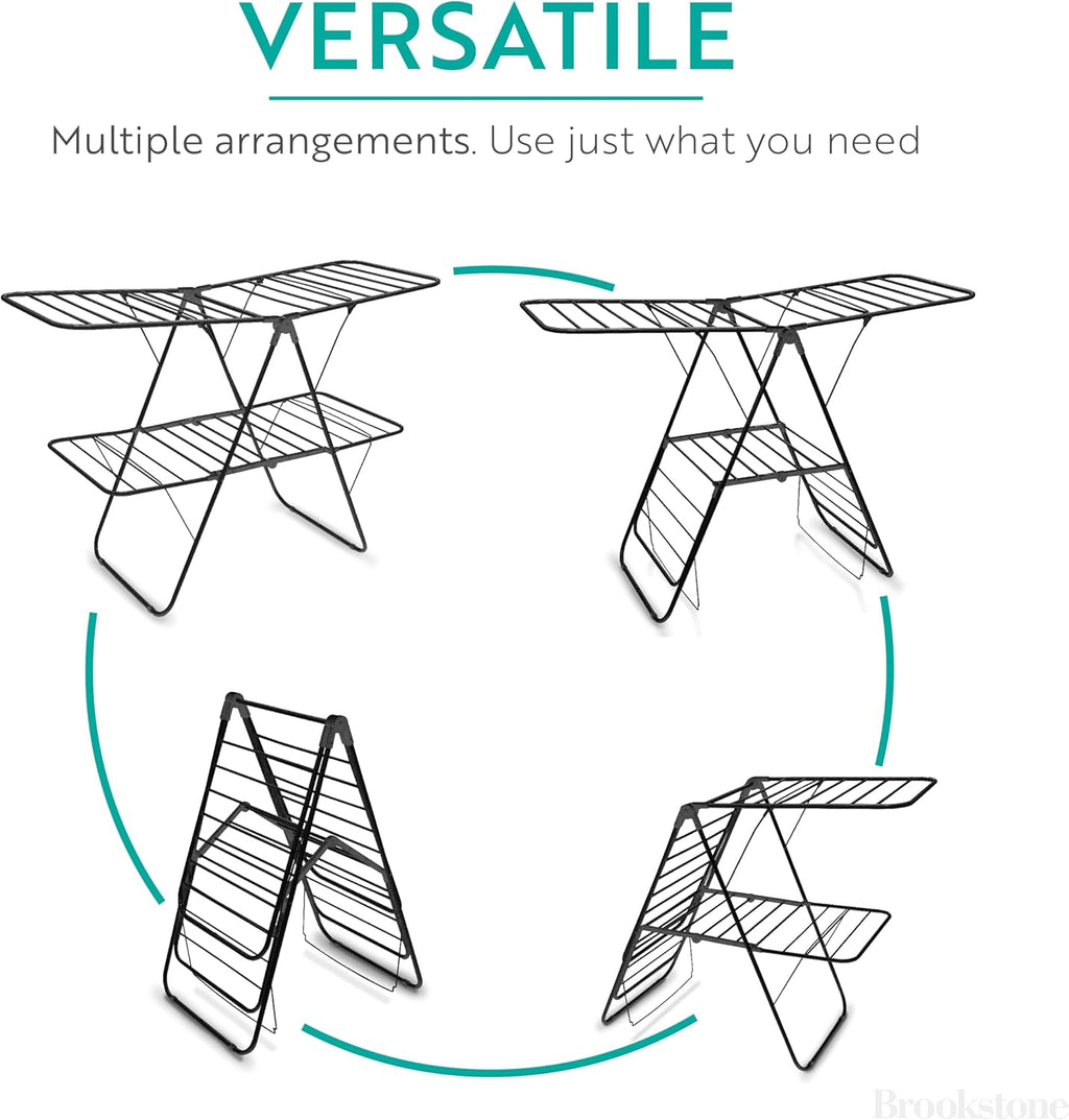 Brookstone 2 Tier Folding Rack – Indoor/Outdoor Collapsible Clothes Dryer Stand Laundry or Shoe Rack,Heavy Duty Freestanding Garment Hanger, Foldable, Portable Air Dry Holder