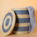 Storage & Organization - Basket, Laundry Hamper, Nursery Toys Bin, Living Room Blankets Storage, Decorative, Wicker, Woven, Sturdy, Round, Handles, Navy Blue, Large