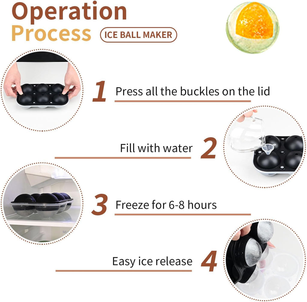 Large Ice Cube Tray for Whiskey: 2.5 Inch Silicone Ice Ball Maker - Circle Ice Cube Tray - Round Ice Sphere Maker for Old Fashioned Bourbon Whisky