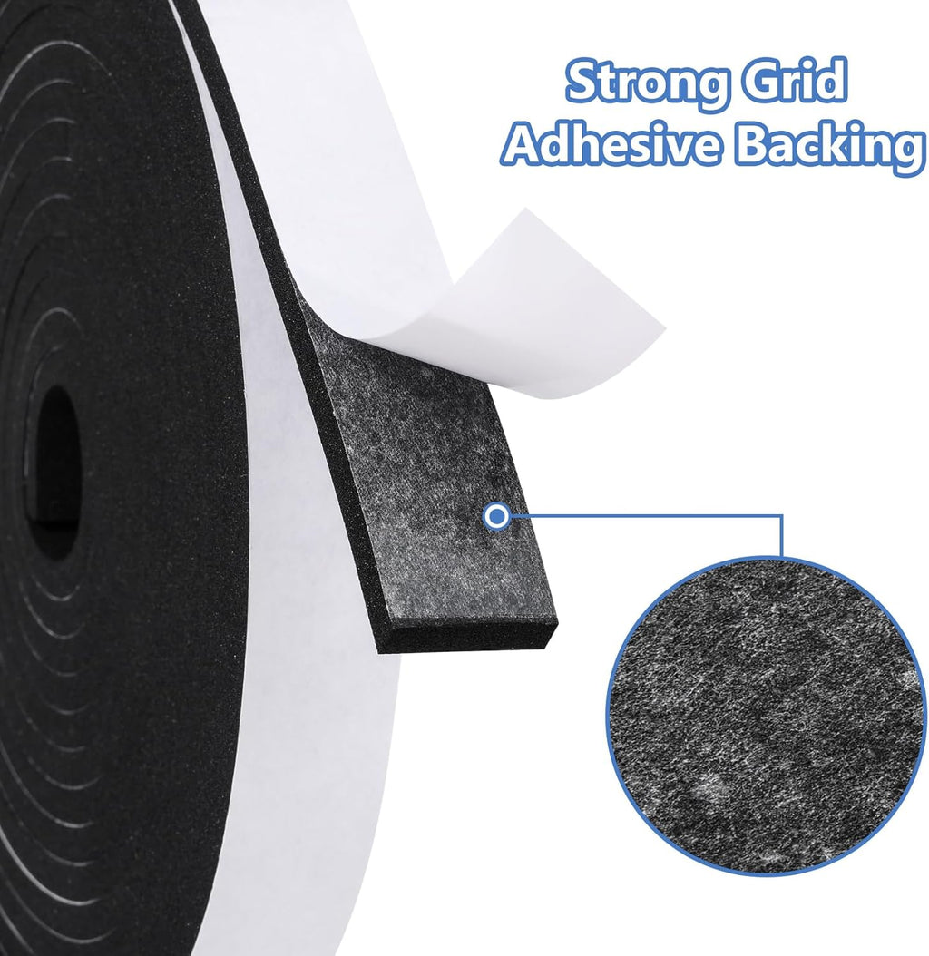 Weather Stripping Door Seal Strip- 2 Inch X 1/4 Inch X 16Feet, Strong Adhesive, Lightproof, Soundproof, Weatherproof Foam Tape Insulation for Sliding Door, Front Door Frame, Windows- Black