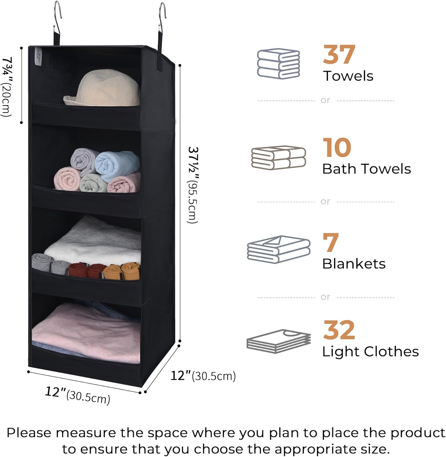 GRANNY SAYS 4-Shelf Hanging Organizer, Closet Hanging Shelves, Closet Hanging Storage Organizers, Organization for Bedroom, Living Room, Baby Nursery, Camper Accessories, Black, 2-Pack