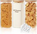 3 Pcs Square Glass Pantry Storage Containers with Bamboo Airtight Lid and 248 Clear Pantry Labels Preprinted - 62oz Thicken Glass Food Storage Jars for Coffee, Cookie, Tea, Sugar, Spice