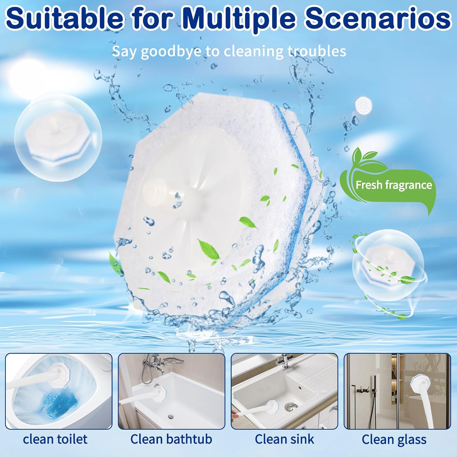 50 Count Disposable Toilet Wand Refills - Toilet Scrubber Refill with 5X Cleaning Power Toilet Bowl Cleaners, Bathroom Cleaning Supplies, No Falling Apart, Fresh Fragrance