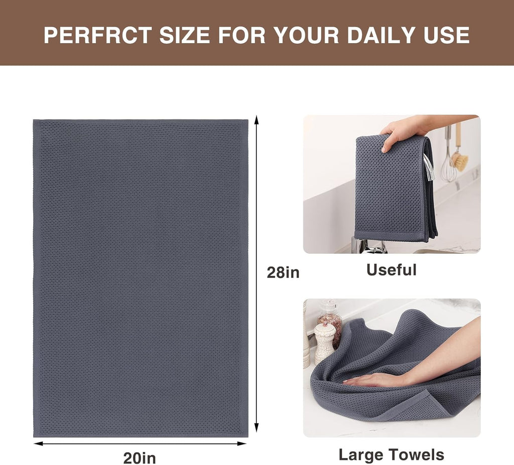 Homaxy 100% Cotton Oversized Waffle Weave Kitchen Dish Towels, Ultra Soft Absorbent Quick Drying Cleaning Towel, 20 x 28 Inches, 8-Pack, Dark Grey