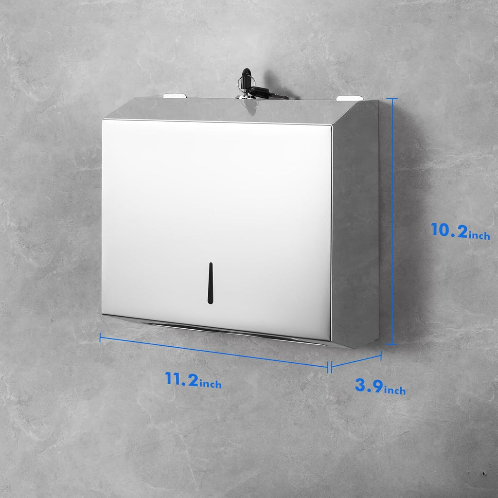 Paper Towel Dispenser Wall Mount Commercial, C Fold Multifold Hand Paper Towel Dispenser, Stainless Steel Tissue Holder(Chrome)