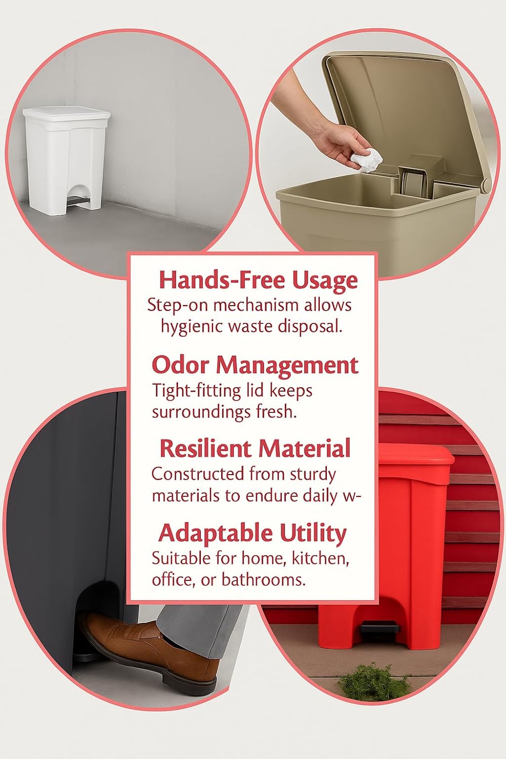 PRO&Family Step-On Trash Can with Lid, Plastic Waste Bin, Foot Pedal Operation (Yellow, 23 Gallon)