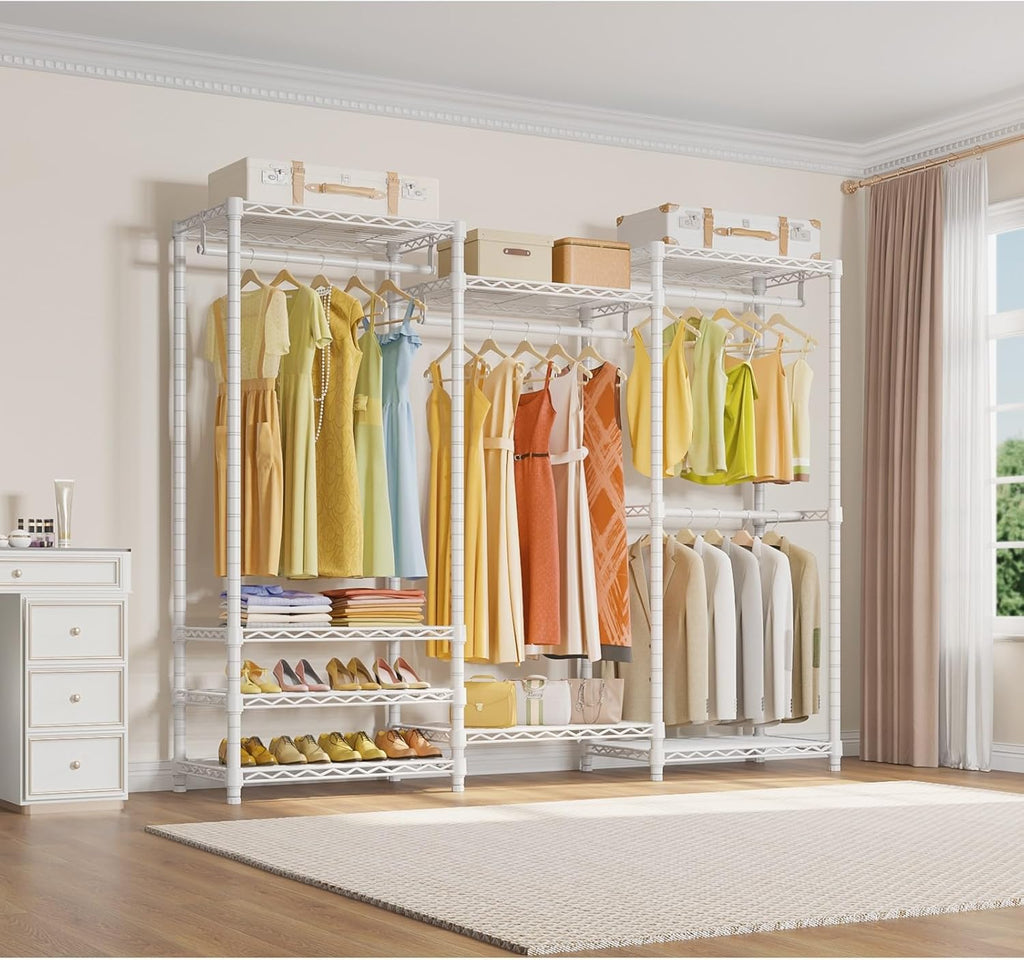VIPEK V5 Portable Closet Wardrobe Heavy Duty Clothes Rack, Freestanding Clothing Racks with 4 Hang Rods & 8 Shelves, Adjustable Custom Closet Racks, 68.9" L x 15.7" W x 76.4" H, Max Load 800LBS, White