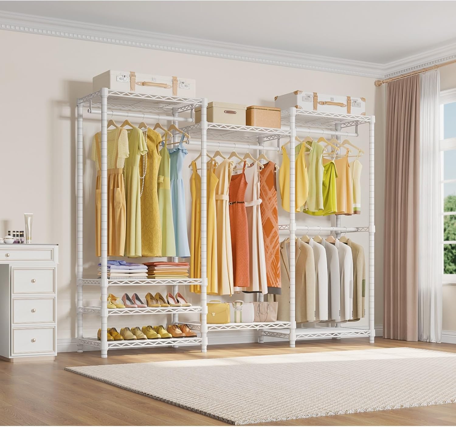 VIPEK V5 Portable Closet Wardrobe Heavy Duty Clothes Rack, Freestanding Clothing Racks with 4 Hang Rods & 8 Shelves, Adjustable Custom Closet Racks, 68.9" L x 15.7" W x 76.4" H, Max Load 800LBS, White