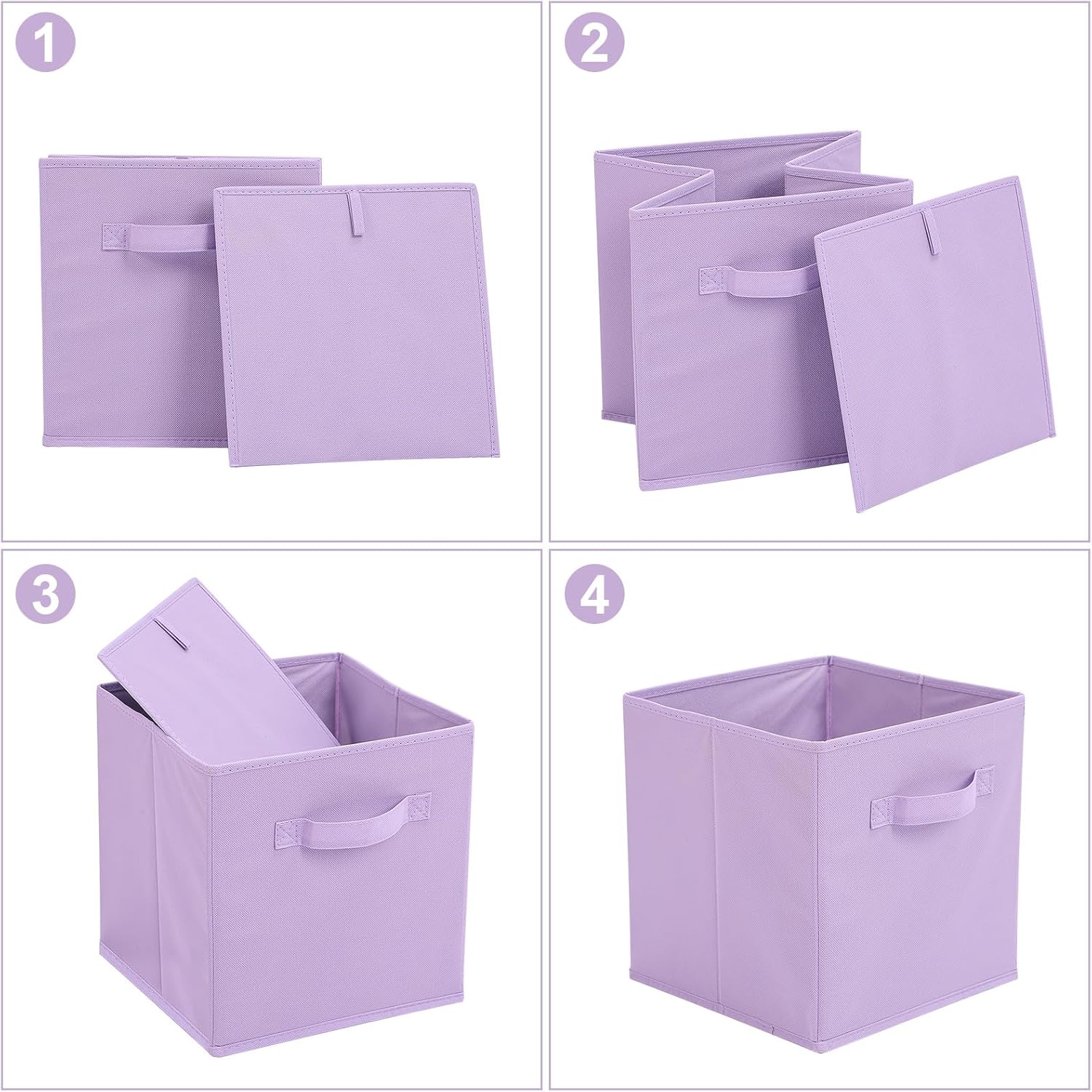 Stero Fabric Storage Bins 6 Pack Fun Colored Durable Storage Cubes with Handles Foldable Cube Baskets for Home, Kids Room, Closet and Toys Organization Purple