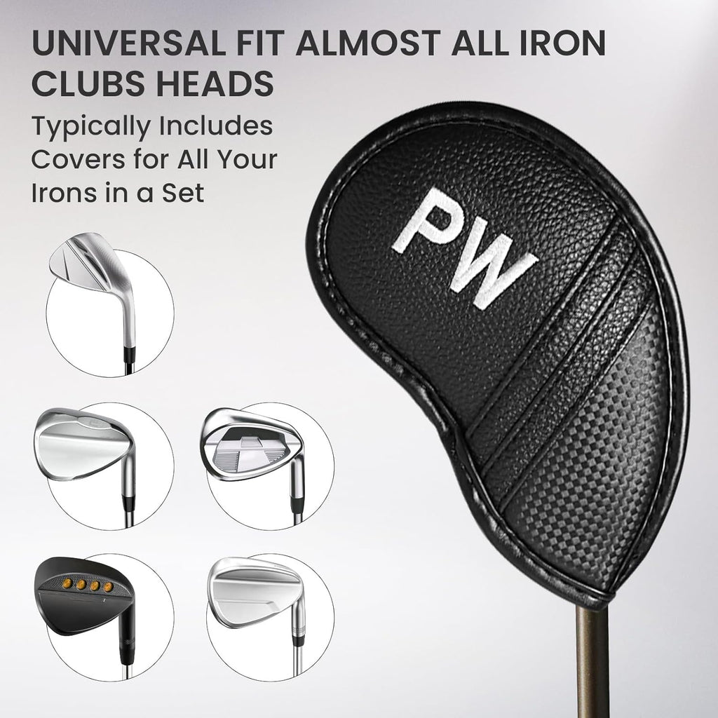 Amy Sport Golf Iron Head Covers Value 12 Pcs Set Thick Synthetic Leather, Protection Weatherproof Club Headcover Fit Universal Main Iron Wedge Golf Clubs for Men Women
